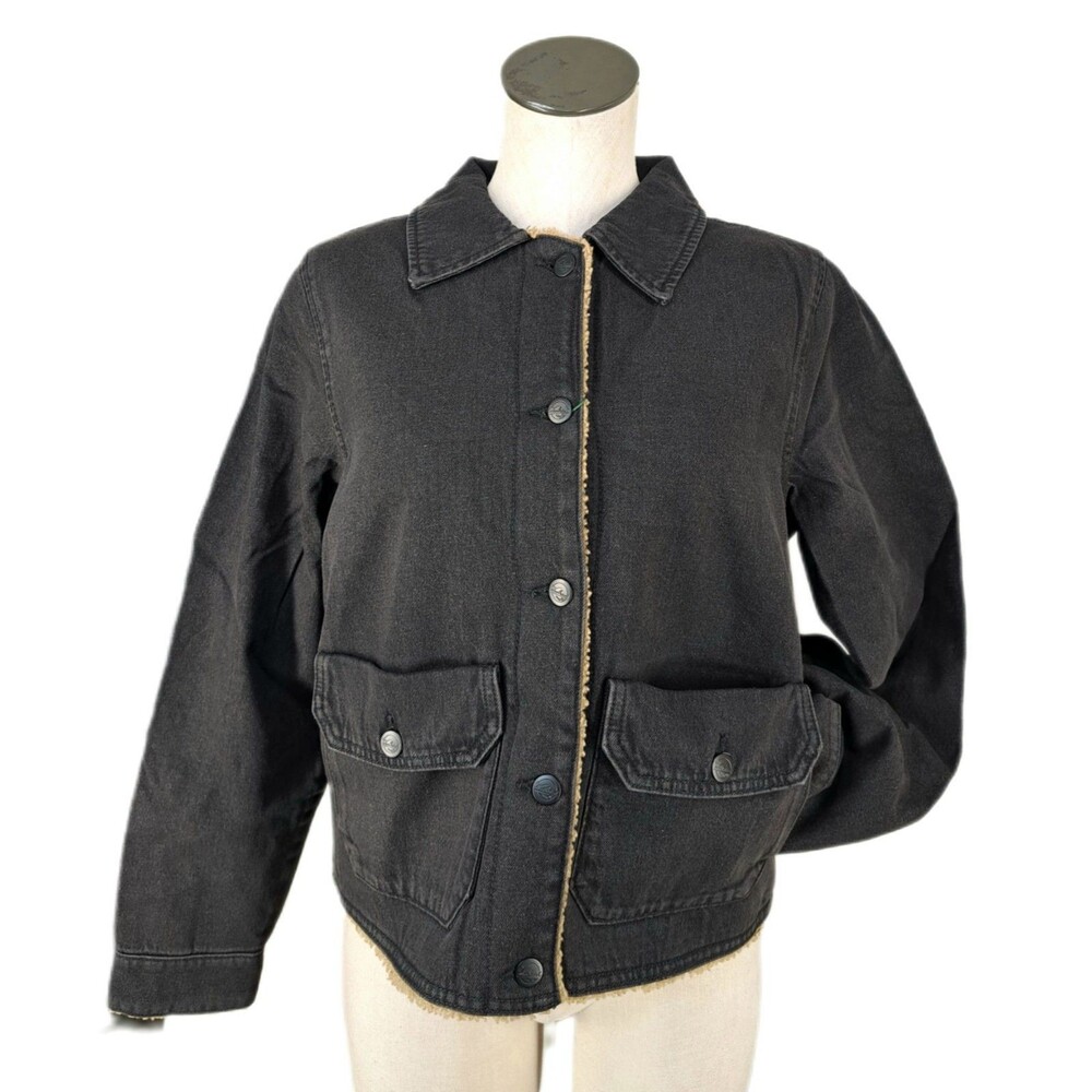 Woolrich Womens Luxe Denim Trucker Jacket Faux Shearling Lined Black Wash Size M - Picture 11 of 16